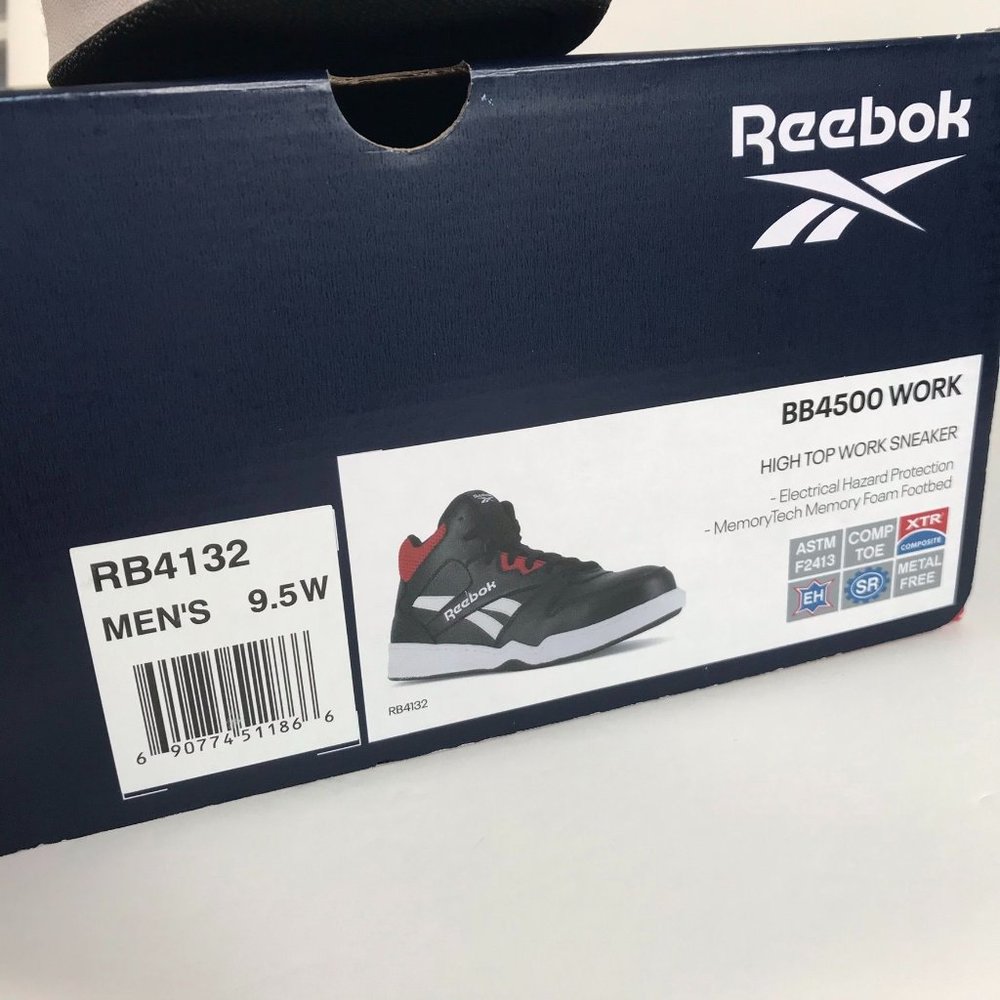 Reebok RB4132 Men's High Top Work Sneaker Size 9.5W Black/Red - Picture 2 of 9